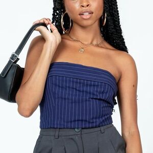 Princess Polly navy pinstriped Sebastian tube top